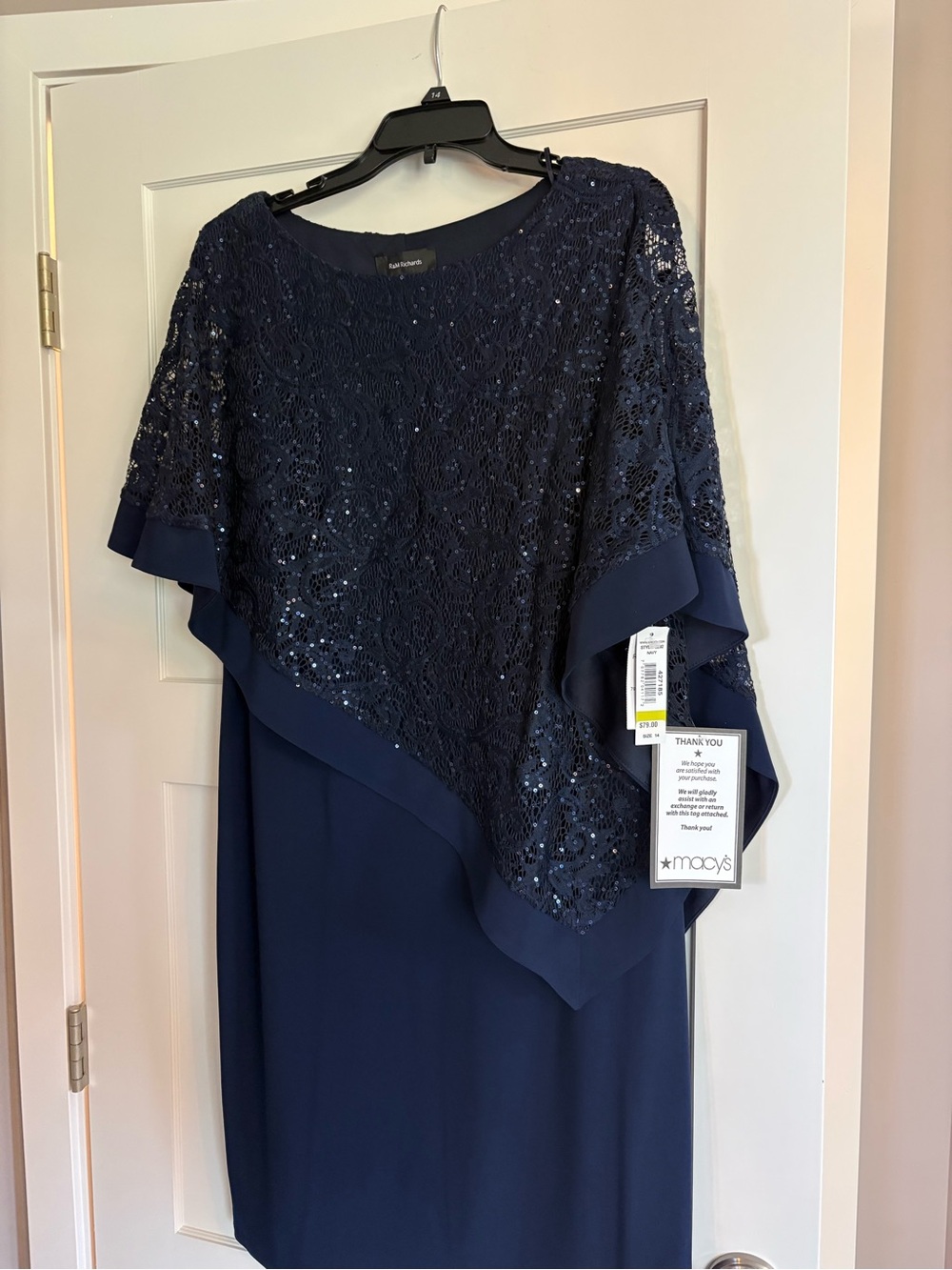 NWT R& M Richards Navy Sequin Lace Capelet Midi Dress from Macy’s